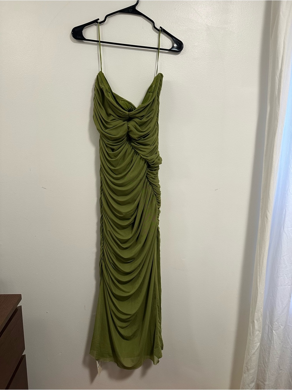 Abercrombie & Fitch Olive Green Ruched Maxi Dress